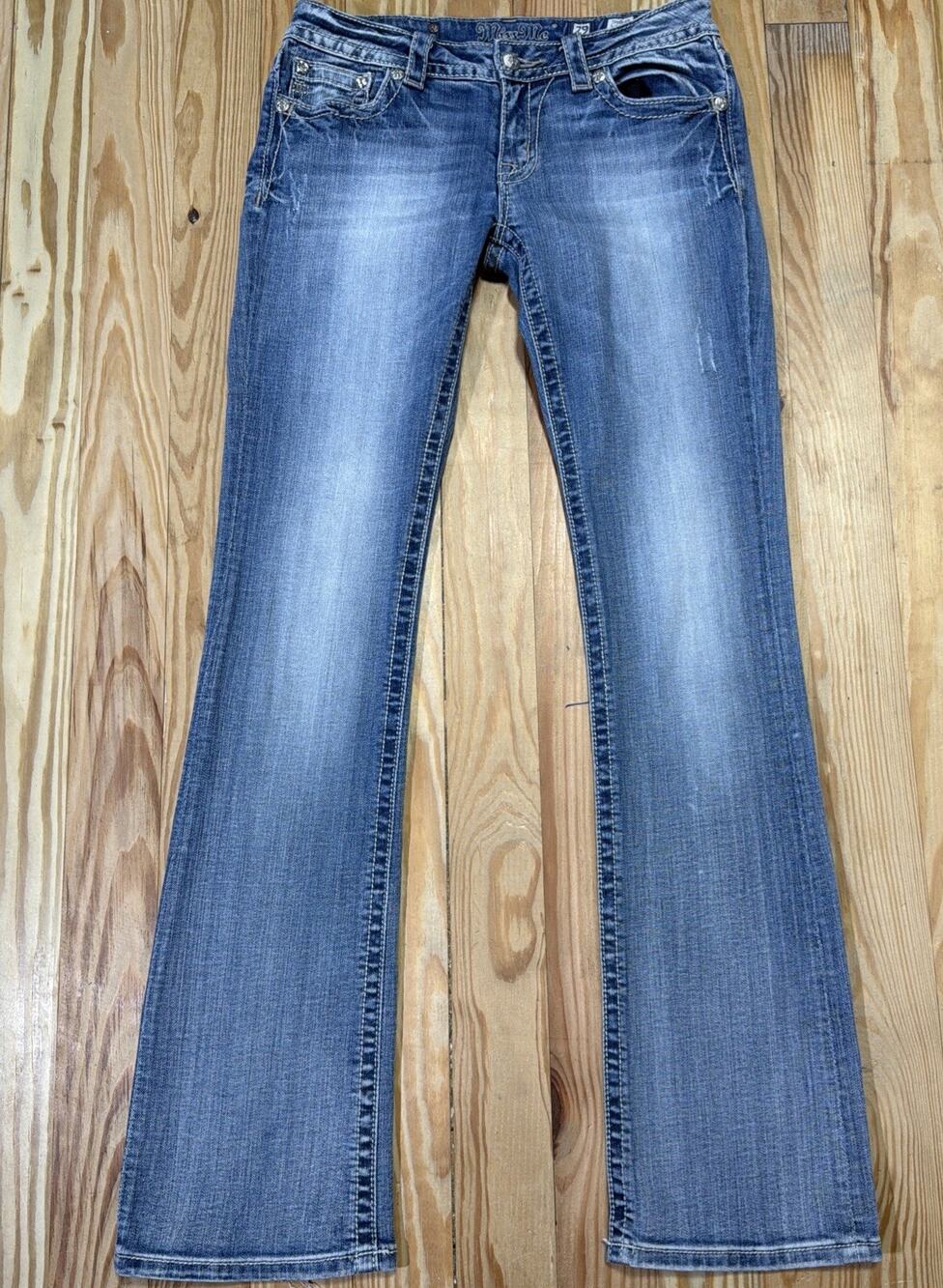 Miss Me Jeans Embellished Wings Denim Low Rise Boot JP5614B Size 29x34